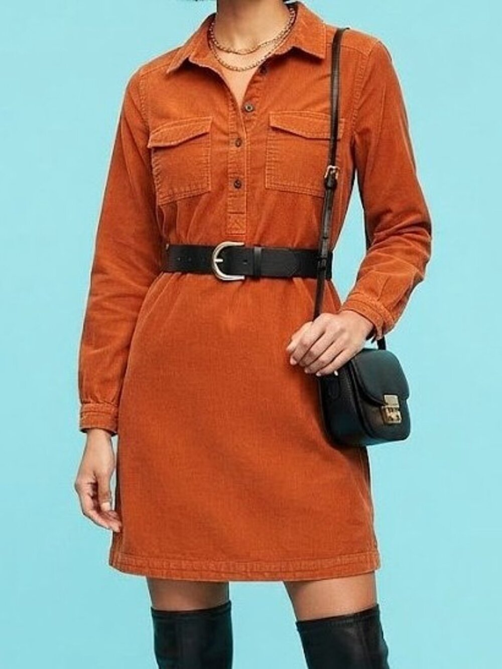 Old Navy Brown Corduroy Long Sleeve Shirt Mini Dress